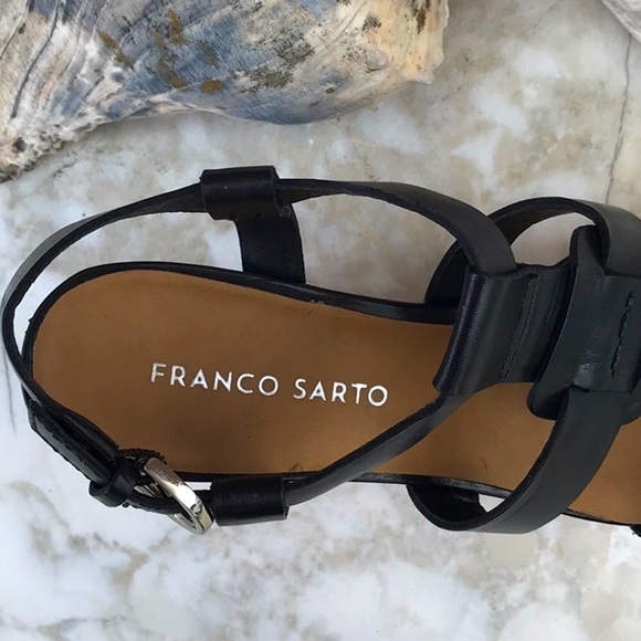 NWT In Original Box Franco Sarto Cera Blk Leather Cork Wedge Sandals Size 7.5 M - Picture 14 of 15